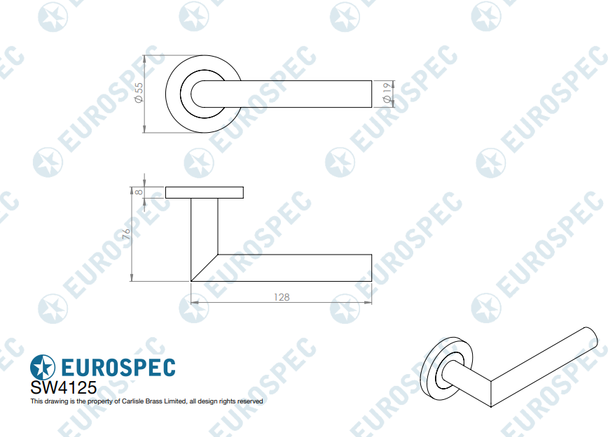 19mm Dia. Grade 4 Mitred Safety Lever on Round Rose