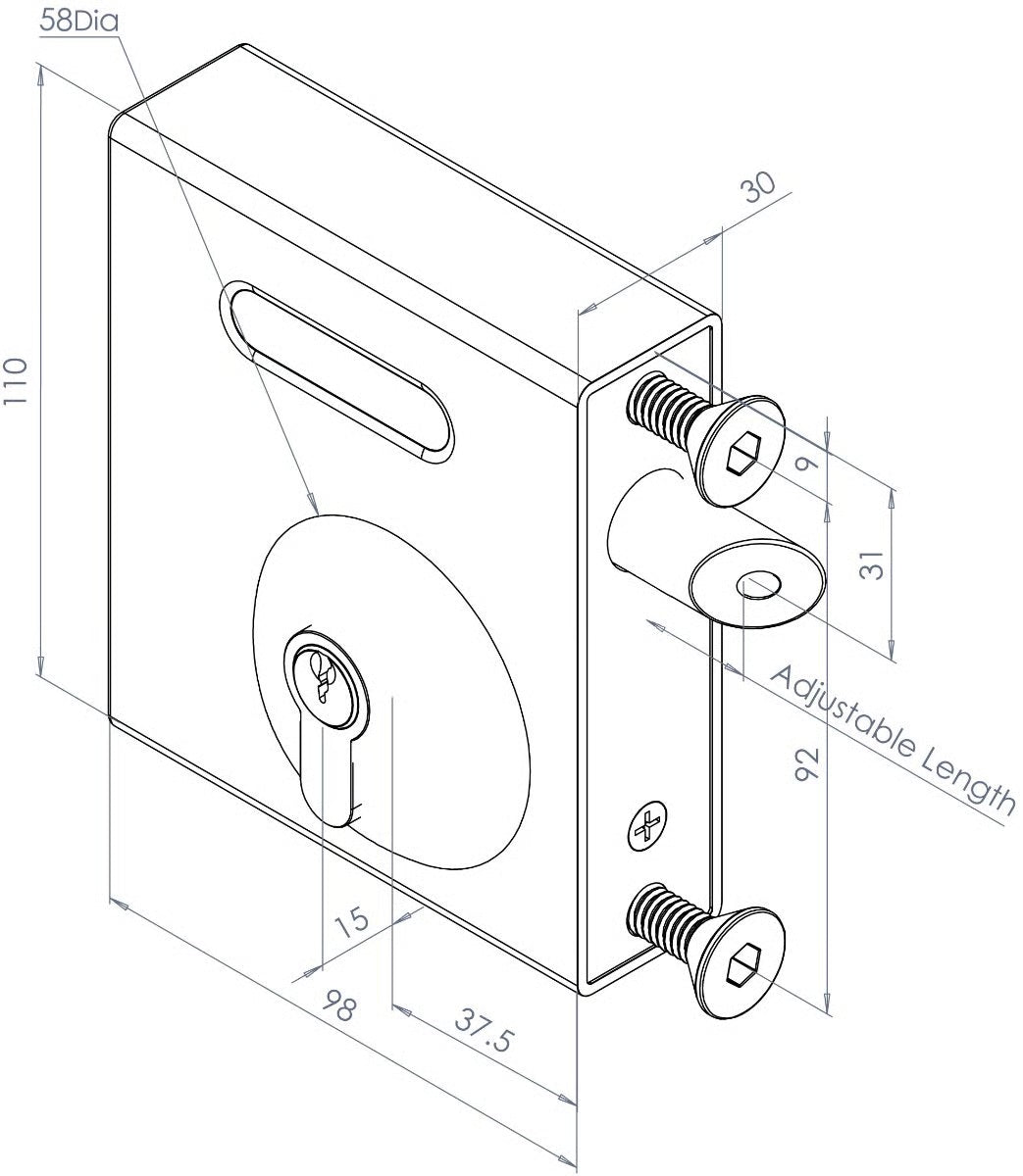 Bolt on Gate Deadlocking Latch - Suits 40-60mm Box Sections