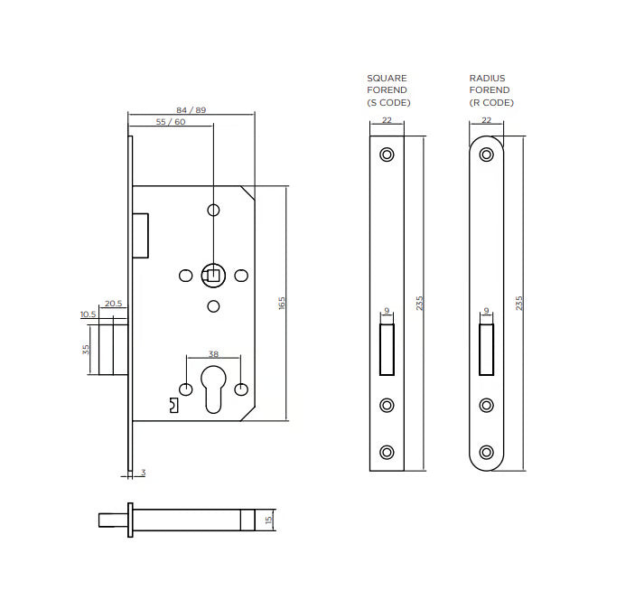 DIN Euro Mortice Deadlock Case