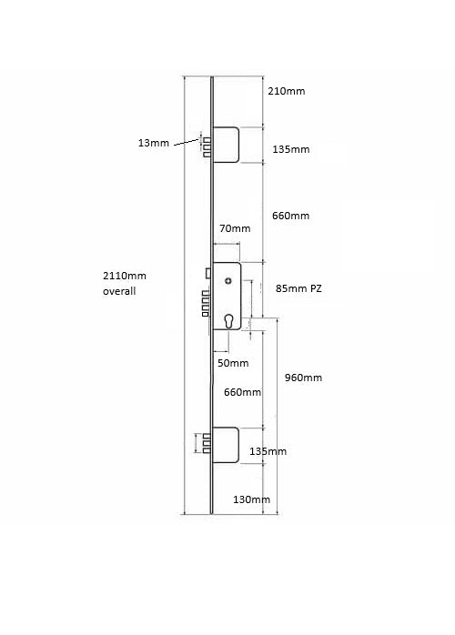 Latch 10 Pin Bolt Key Wnd Multipoint Door Lock