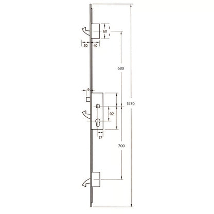 YS170 Series Round 20mm Faceplate Multipoint Door Lock - 1570mm