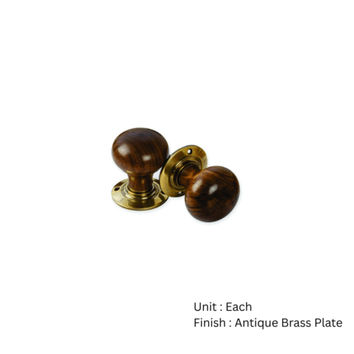 Alternative view of Rosewood Bun Wooden Mortice Knob  55mm Antique Brass Plate Set