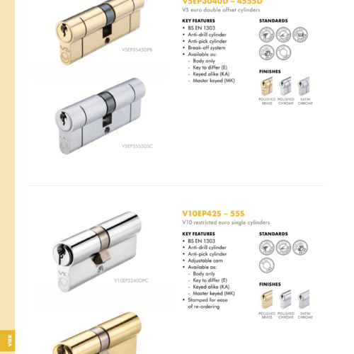 Euro Profile V10 Double Cylinder 90mm – Keyed to Differ 5 V10EP3240DPBE 3