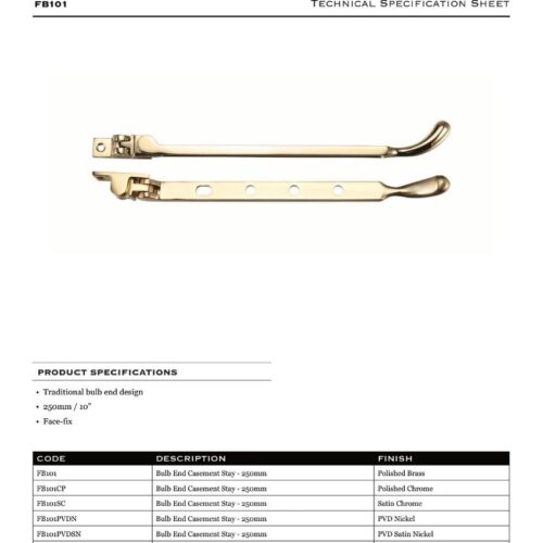 Bulb End Casement Stay Traditional Window Restrictor Durable Secure Fitting 5 fb101 datasheet 5