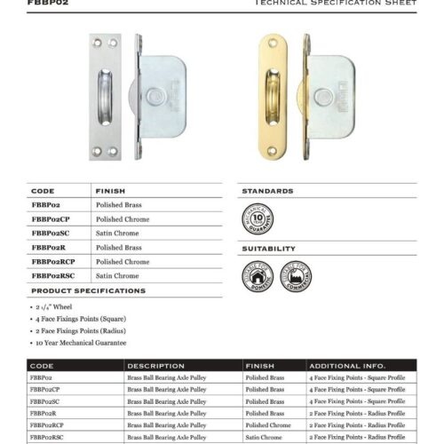 2 1/4 Inch Brass Ball Bearing Pulleys with Square Forend – Durable Window Hardware 7 fbbp02 datasheet 4