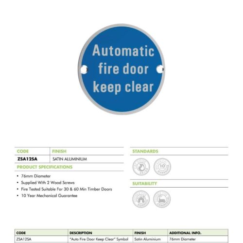 Automatic Fire Door Keep Clear Sign Durable Safety Door Notice High Visibility 6 zsa12 datasheet
