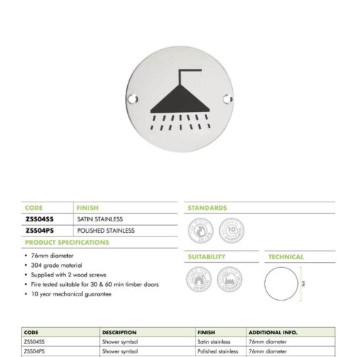 Shower Sign 76mm Diameter Durable Bathroom Door Sign Clear Facility Indicator 6 zss04 datasheet 1