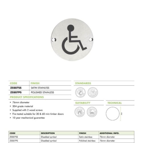 Disabled Sex Symbol 76mm Diameter Door Sign Durable Accessible Restroom Indicator 6 zss07 datasheet 1