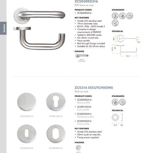 Escutcheon Blank Profile 52mm Rose Grade 316 Stainless Steel Fixings Included 7 ZCS030SS316 DATA 1