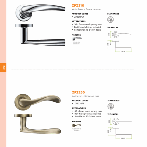 Vesta Lever Handle on 50mm x 8mm Round Sprung Rose Contemporary Sleek Internal Door Handle Design 7 ZPZ210 230
