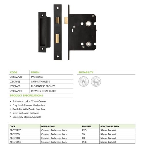 Bathroom Lock 3 Inch 57mm Centres Stainless Steel Privacy Door Lock 7 zbc76 datasheet