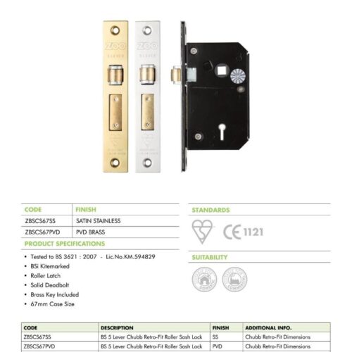 British Standard 5 Lever Roller Sashlock 67mm Chubb Retro Fit 3K74 Mortice Door Lock 6 zbscs67 datasheet 1 2
