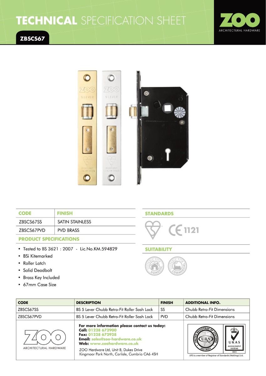 British Standard 5 Lever Roller Sashlock 67mm Chubb Retro Fit 3K74 Mortice Door Lock 3 British Standard 5 Lever Roller Sashlock 67mm Chubb Retro Fit 3K74 Mortice Door Lock - Image 3