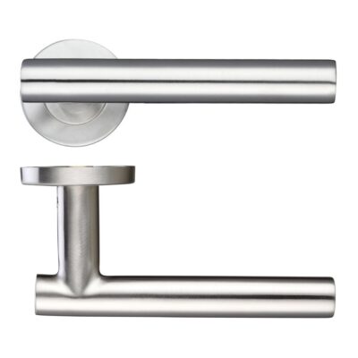 19mm Straight T-Bar Lever Push On Rose 52mm Dia Grade 201 Stainless Steel Door Handle