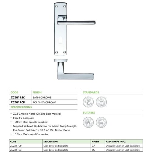 Leon lever on lock backplate 6 zcz011 datasheet 1 1