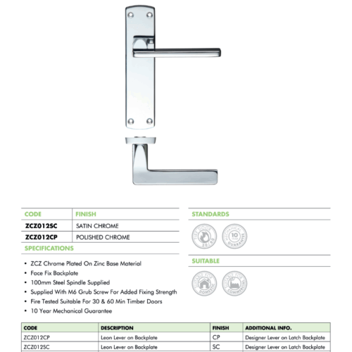 Leon lever on latch backplate 6 zcz012 datasheet 1