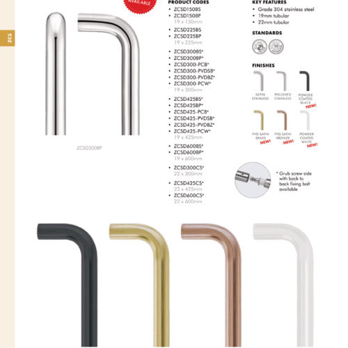 Alternative view of 22mm D Pull Handle 425mm Centres Grade 304 Stainless Steel Bolt Through Fixings
