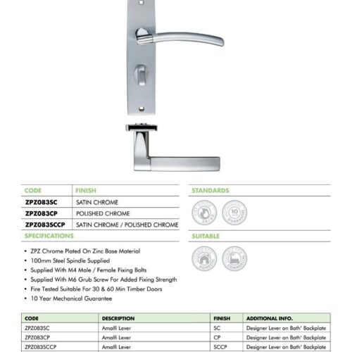 Amalfi lever on bathroom backplate 6 zpz083 datasheet 2