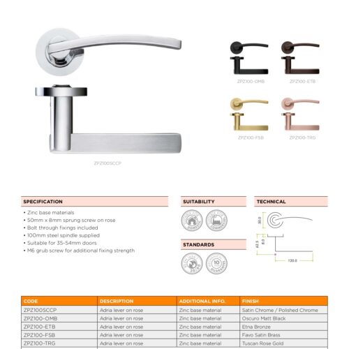 Adria Lever on Round Rose Screw On Rose Stainless Steel Door Handle Fixings Included 6 zpz100 datasheet