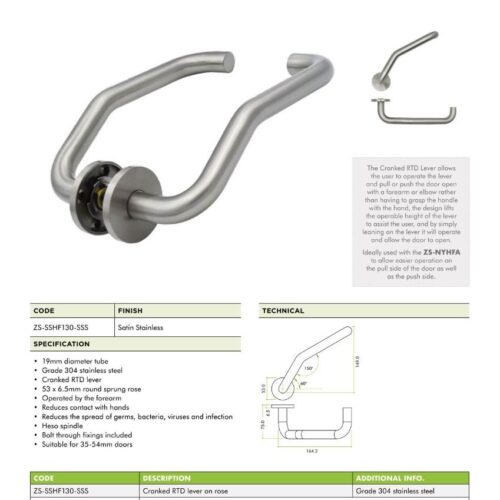 Anti Germ Cranked Return to Door Lever on 6.5mm Rose Stainless Steel Door Handle 8 zs sshf130 datasheet