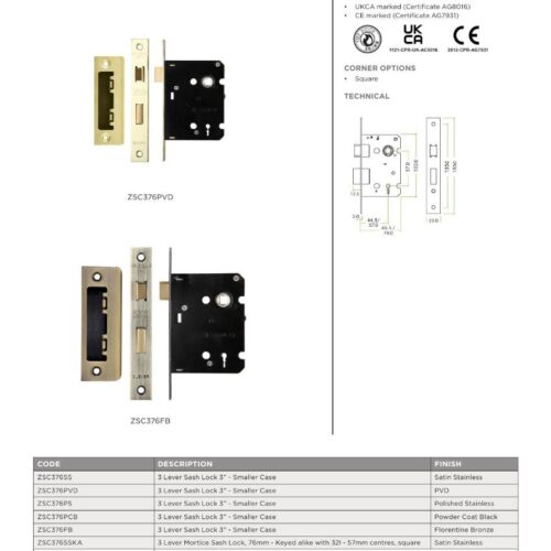 3 Lever Sashlock 57mm Centres Keyed Alike with 32L Mortice Door Lock 6 zsc376 datasheet v2 4